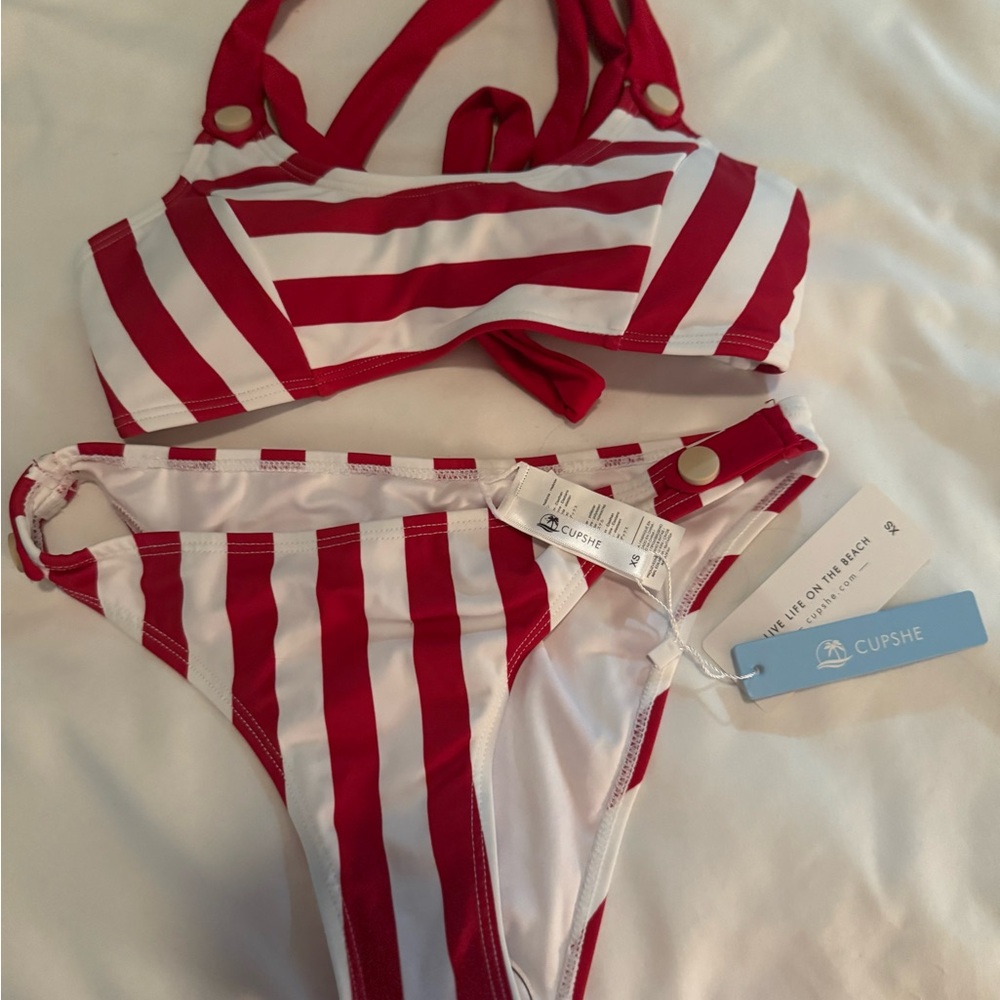 Cupshe Bold Red and White Striped Bikini